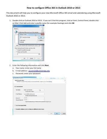How to configure Office 365 in Outlook 2010 or 2013