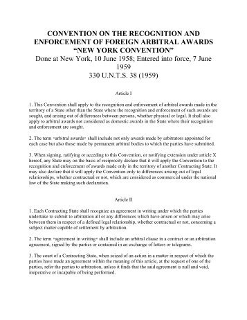 New York Convention on the Recognition and Enforcement of ...