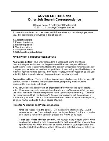 COVER LETTERS and Other Job Search Correspondence
