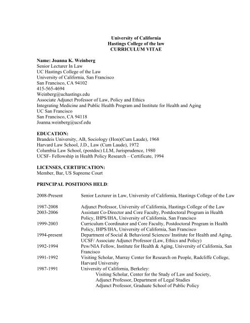 Curriculum Vitae - Hastings College of the Law