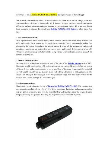 Five Ways to Save Toshiba PA3817U-1BAS Battery during No Access to Power Supply.pdf