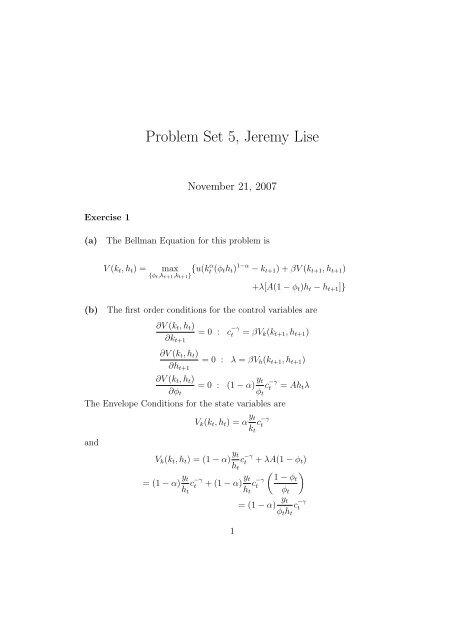 Problem Set 5, Jeremy Lise - UCL