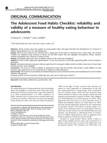 ORIGINAL COMMUNICATION The Adolescent Food Habits ... - UCL