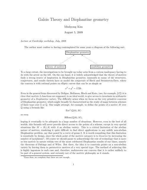 Galois Theory and Diophantine geometry - UCL