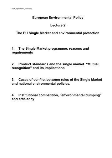 European Environmental Policy Lecture 2 The EU Single ... - UCL