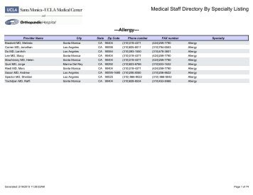 Medical Staff Directory By Specialty Listing - UCLA Health System