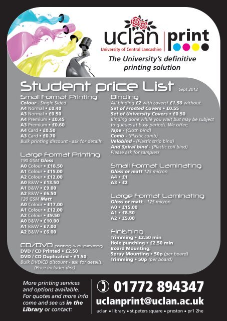 our Price List