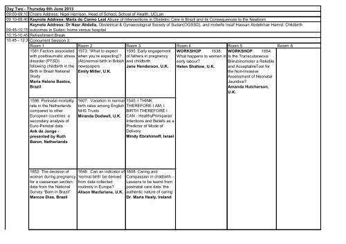 Normal Labour & Birth: 6th Research Conference Programme June ...