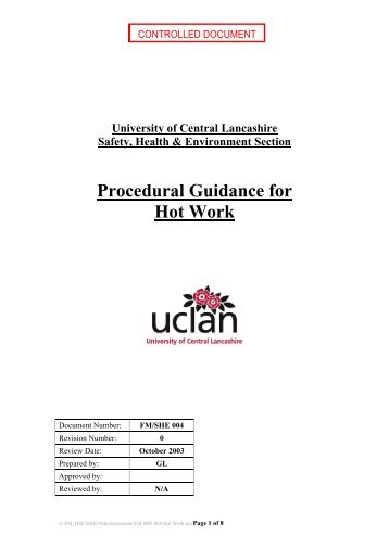Procedural Guidance for Hot Work - University of Central Lancashire