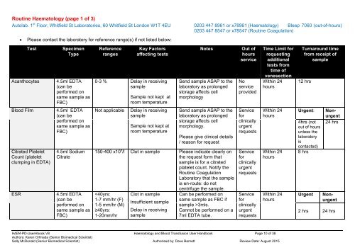 haematology users' handbook - University College London Hospitals