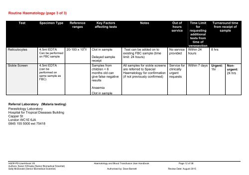 haematology users' handbook - University College London Hospitals