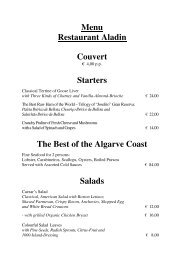 Menu Restaurant Aladin Couvert Starters The Best of the Algarve ...