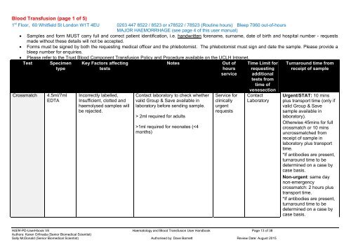 haematology users' handbook - University College London Hospitals