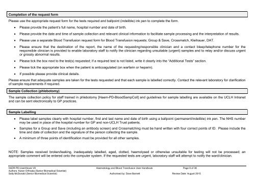 haematology users' handbook - University College London Hospitals