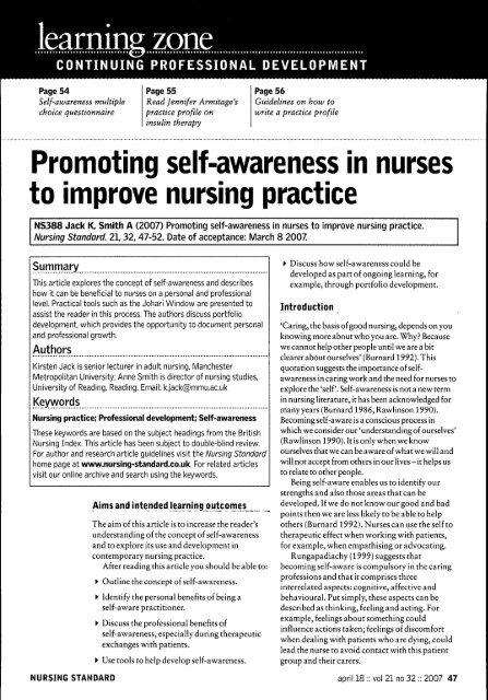 outline for developing nursing standards of practice