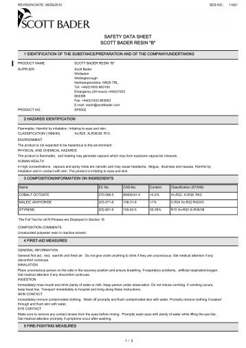 SAFETY DATA SHEET SCOTT BADER RESIN "B" - Flint Hire & Supply