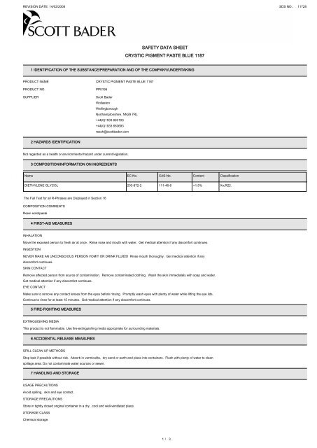 SAFETY DATA SHEET CRYSTIC PIGMENT PASTE BLUE 1187