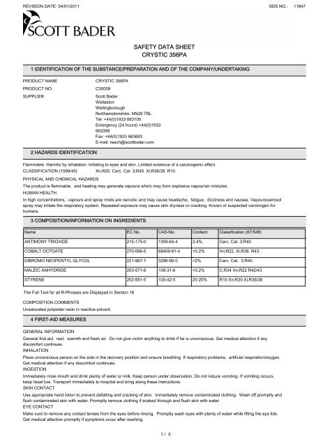 SAFETY DATA SHEET CRYSTIC 356PA - Flint Hire & Supply