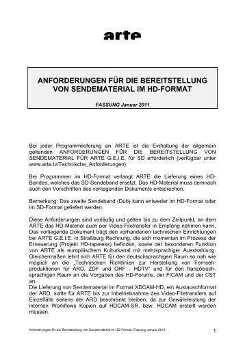 anforderungen für die bereitstellung von sendematerial im hd ... - Arte