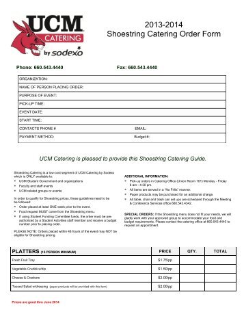 2012-2013 Shoestring Catering Order Form