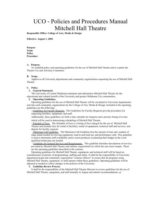 UCO - Policies and Procedures Manual Mitchell Hall Theatre