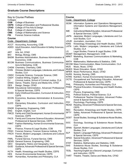 Graduate Catalog - University of Central Oklahoma