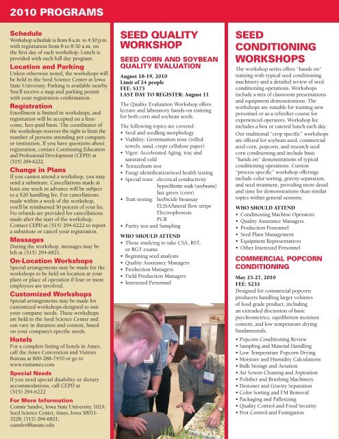 Seed Quality Workshop Seed Conditioning Workshops - Conference ...