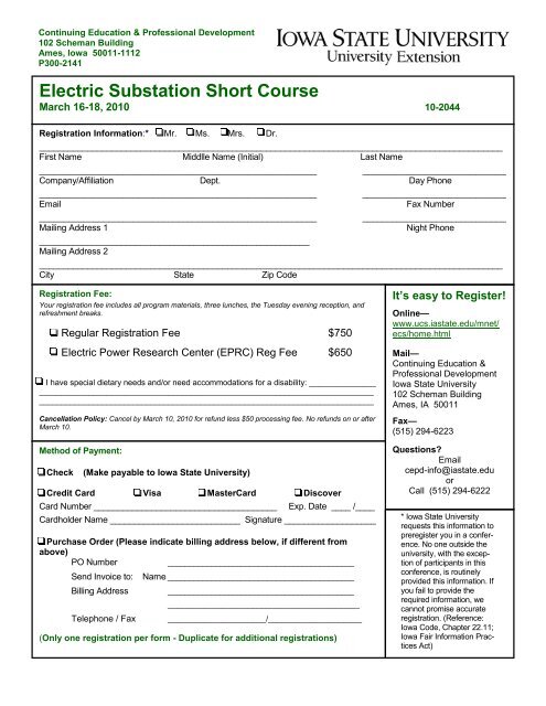 Electric Substation Short Course - Conference Planning and ...