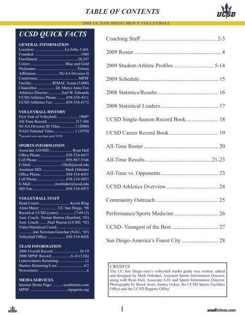 2009 Men's Volleyball Guide.indd - UC San Diego Athletics