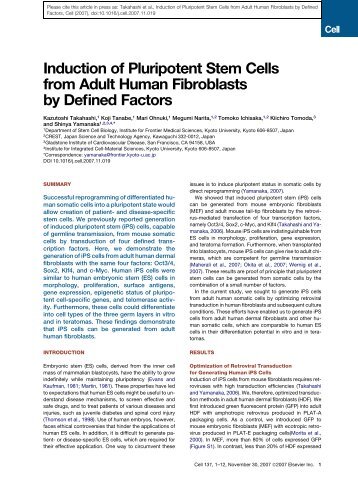 Induction of Pluripotent Stem Cells from Adult Human Fibroblasts by ...