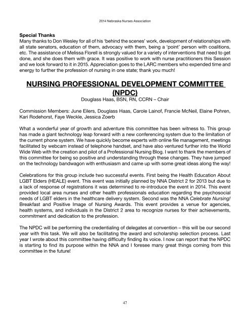 2014 Nebraska Nurses Association Book of Reports