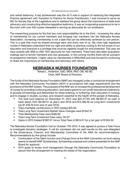 2014 Nebraska Nurses Association Book of Reports
