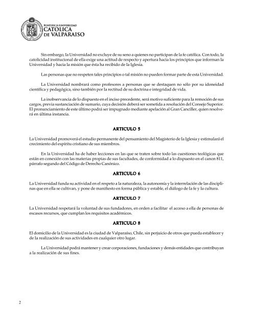 estatutos generales - Pontificia Universidad Católica de Valparaíso