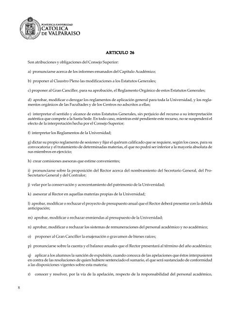 estatutos generales - Pontificia Universidad Católica de Valparaíso