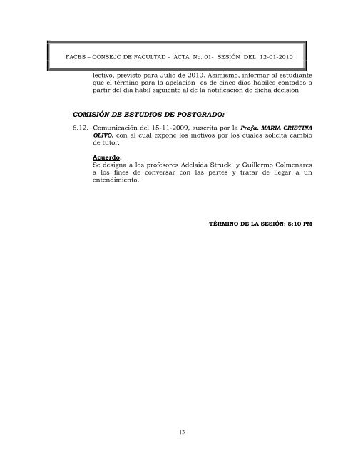 FACES â CONSEJO DE FACULTAD - ACTA No. 01- SESIÃN DEL ...