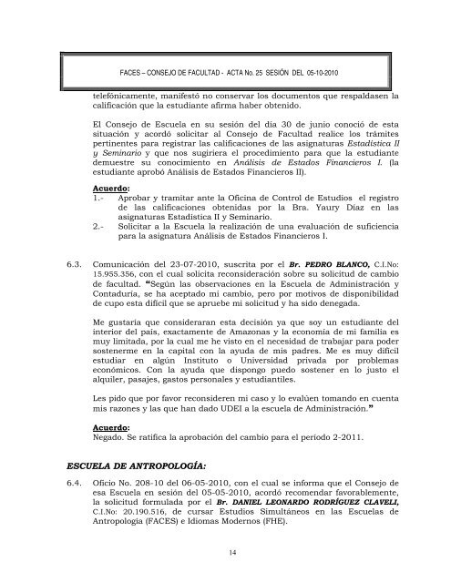 CONSEJO DE FACULTAD - ACTA No. 25 SESIÃN DEL 05-10-2010 1