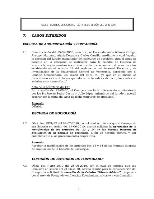 CONSEJO DE FACULTAD - ACTA No. 25 SESIÃN DEL 05-10-2010 1