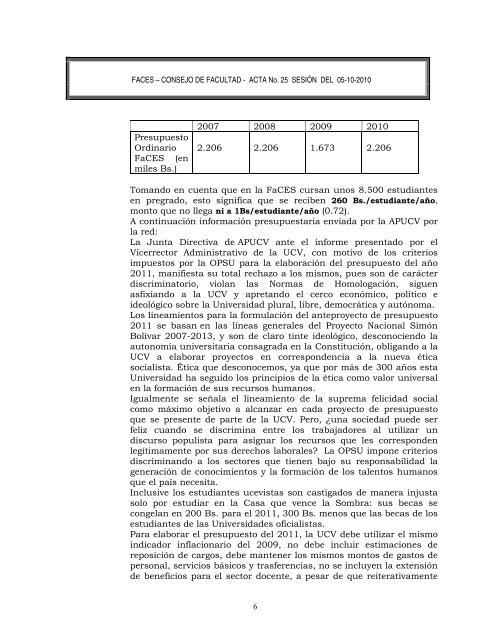 CONSEJO DE FACULTAD - ACTA No. 25 SESIÃN DEL 05-10-2010 1