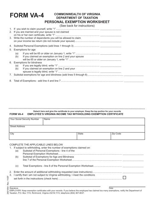 Personal Exemption Worksheet