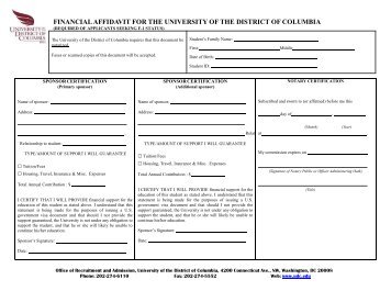 Affidavit of Financial Support - University of the District of Columbia