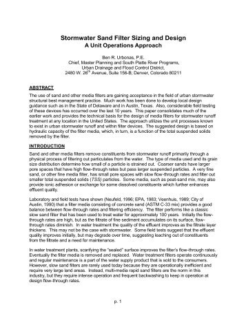 Stormwater Sand Filter Sizing and Design - A Unit Operation Approach