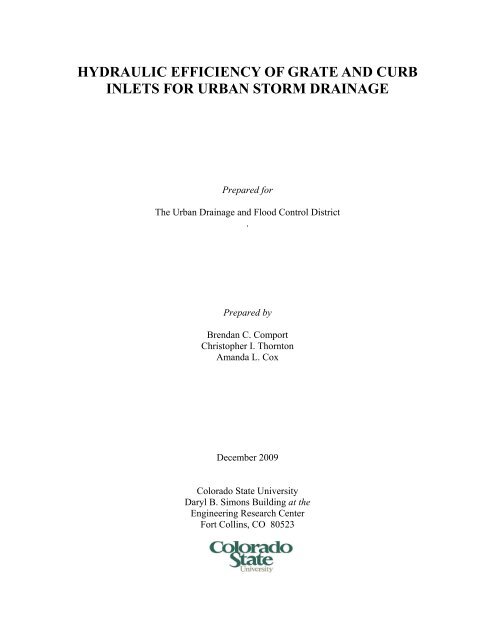 Hydraulic Efficiency of Grate and Curb Inlets - Urban Drainage and ...