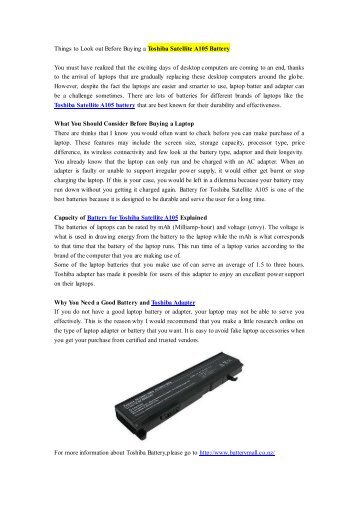 Things to Look out Before Buying a Toshiba Satellite A105 Battery.pdf
