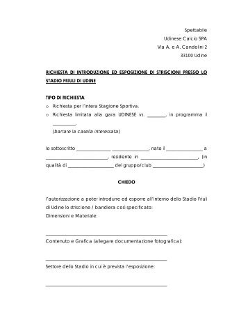 Modulo Richiesta Autorizzazione scaricabile - Udinese