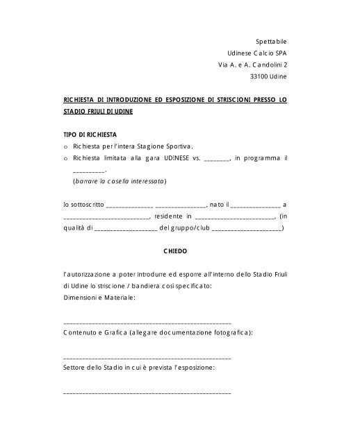 Modulo Richiesta Autorizzazione scaricabile - Udinese