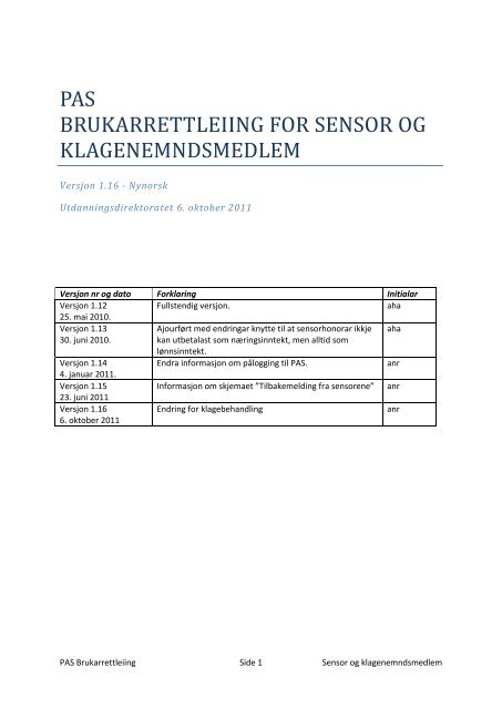 pas brukarrettleiing for sensor og klagenemndsmedlem - Udir.no