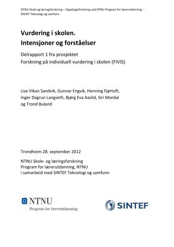 Vurdering i skolen. Intensjoner og forstÃ¥elser (delrapport 1) - Udir.no