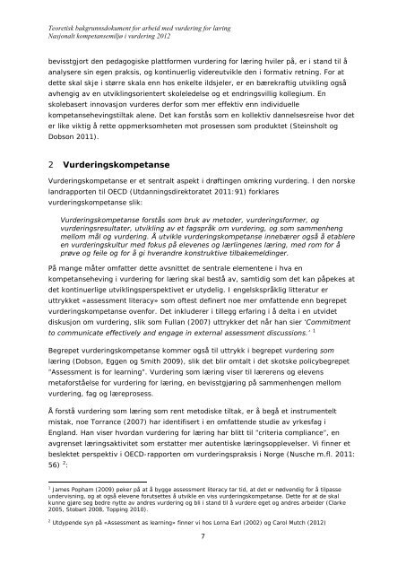 Vedlegg 5: Bakgrunnsdokument om vurdering for lÃ¦ring - Udir.no