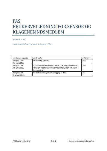 pas brukerveiledning for sensor og klagenemndsmedlem - Udir.no