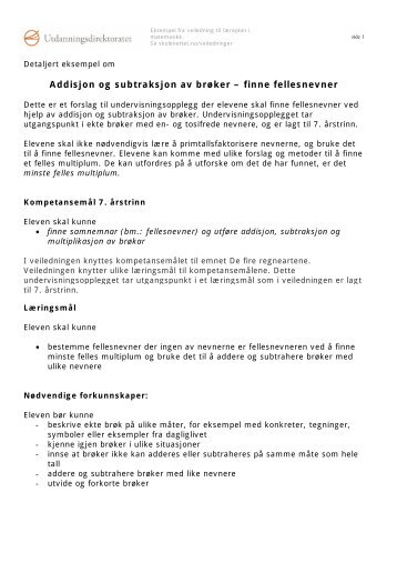 addisjon og subtraksjon av brÃ¸ker - finne fellesnevner - Udir.no